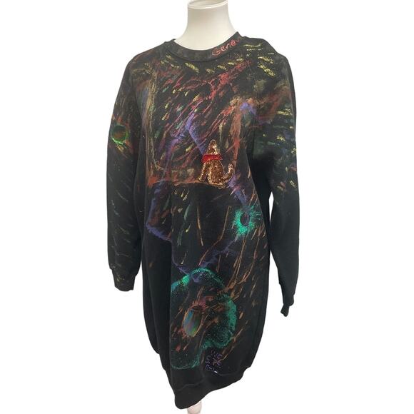 Wrangler Mens XL PolyCotton Dog & Glitter Glue Decorated Pullover Sweatshirt - Picture 1 of 5